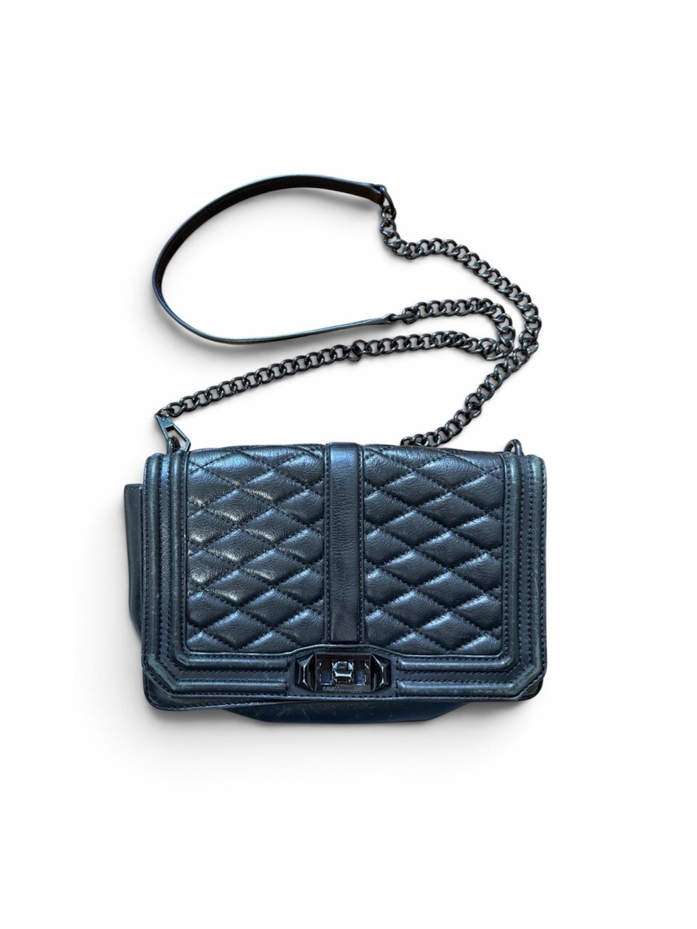 Rebecca Minkoff Black Quilted Chevron Leather Crossbody Shoulder Bag